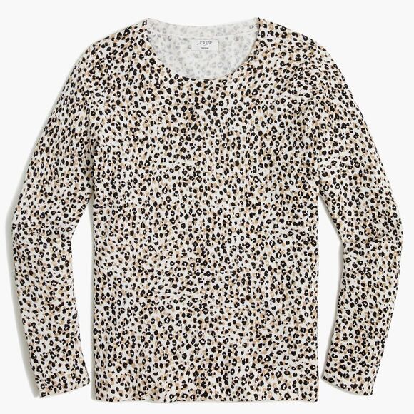J.CREW Teddie Sweater Sz XXS Lightweight Leopard Print Shadow Cat Neutral Animal - Picture 1 of 12